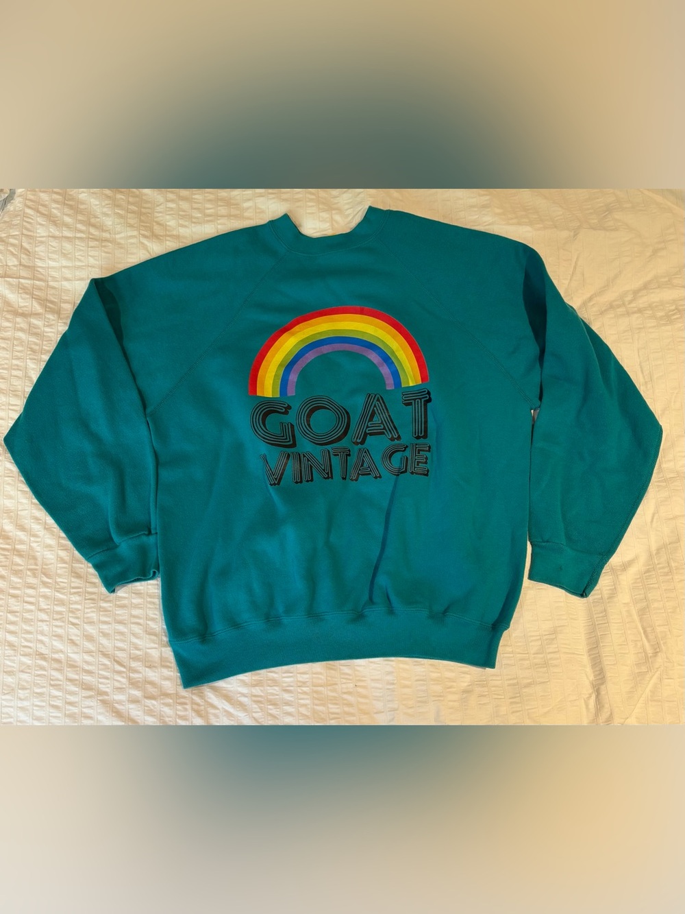 Vintage Women’s GOAT VINTAGE Rainbow Graphic Sweatshirt Teal 2XL USA Made